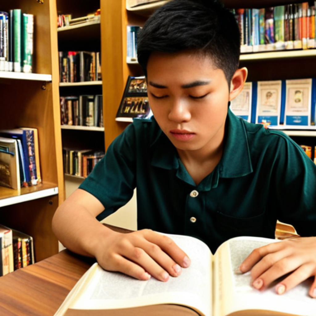 **Prompt:** A focused Thai university student, dressed in modern casual wear, sits at a wooden desk in a sunlit university library, surrounded by stacks of diverse medical and public health textbooks. One open, classic-looking textbook in their hands or on the desk emits a soft, warm glow, symbolizing foundational knowledge and a moment of deep understanding. The student's expression shows profound concentration and an "aha!" moment. Subtle, abstract lines of data or knowledge patterns subtly emanate from the book, blending traditional learning with future potential. Realistic rendering, soft lighting, inspiring atmosphere.