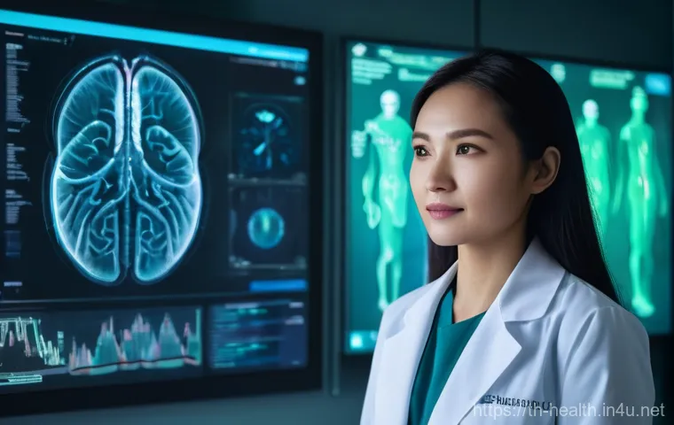 보건학과 보건 기술 혁신 - **Prompt:** A compassionate Thai female doctor, mid-30s, in a crisp white lab coat, consults with a ...