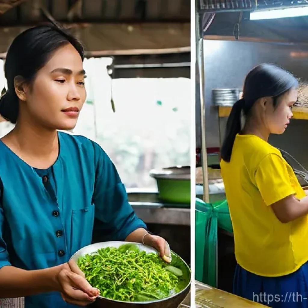 보건학과 사회적 결정요인 - **Prompt:** A split-screen image contrasting two aspects of urban life in Thailand. On the left, a y...