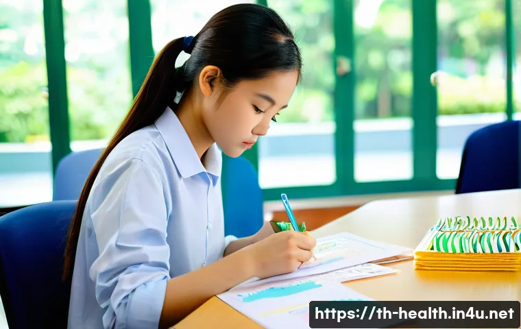 보건학 학생을 위한 학습 전략 - **Prompt 1: Focused Study with Mind Map**
    A bright and airy academic setting, perhaps a modern u...