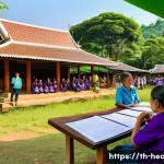 Home 20 보건학과 질병 예방을 위한 정책 - A vibrant community health education event in a rural Thai village setting, featuring diverse age gr...