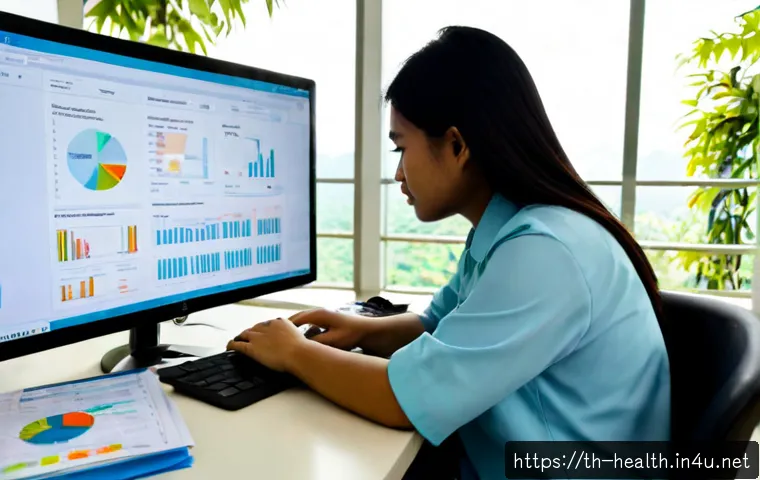 보건학 박사 과정 - Photorealistic Thai public health doctoral student in a bright university research workspace, examin...